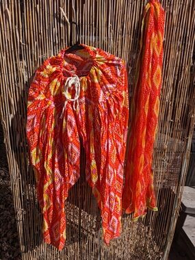 👙🏖Vibrant Orange & Pink Boho Oversized Palazzo Beachy Pants W/ Matching Sarong